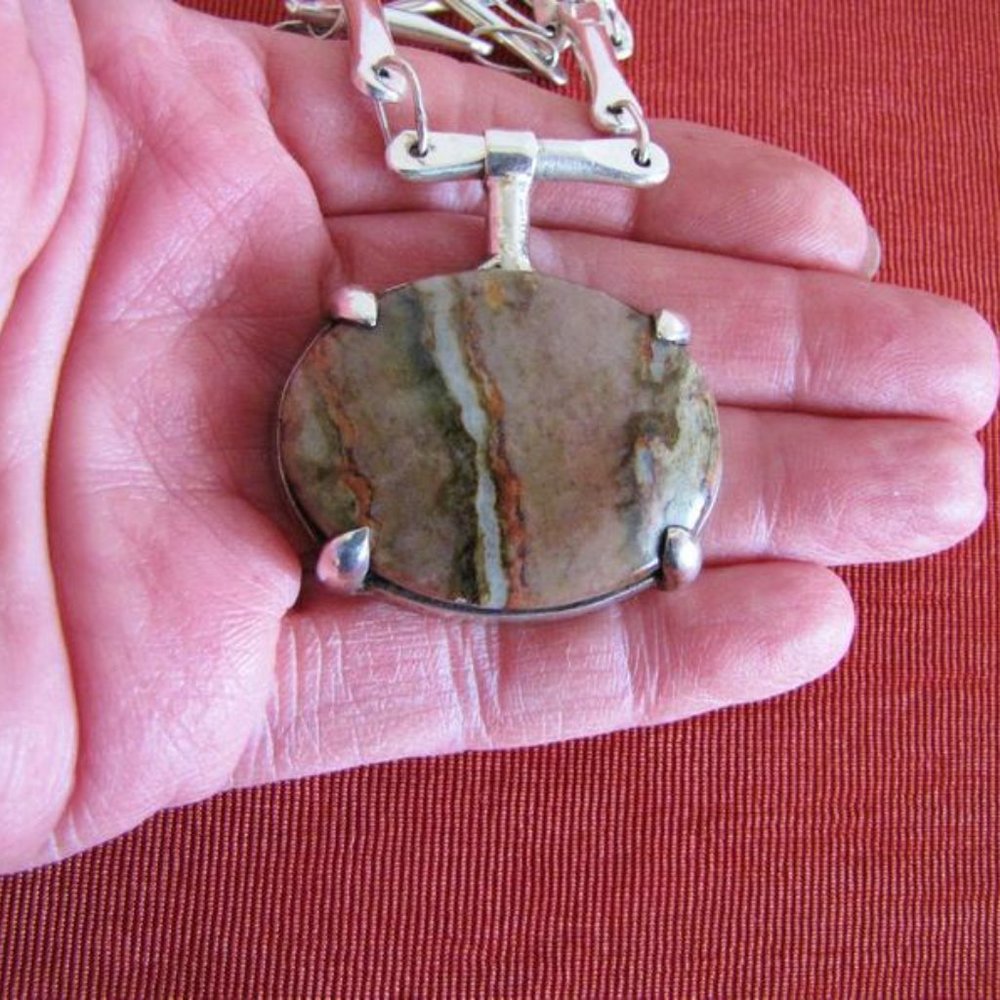 Solid Sterling Silver Unique Chain With Agate - image 3